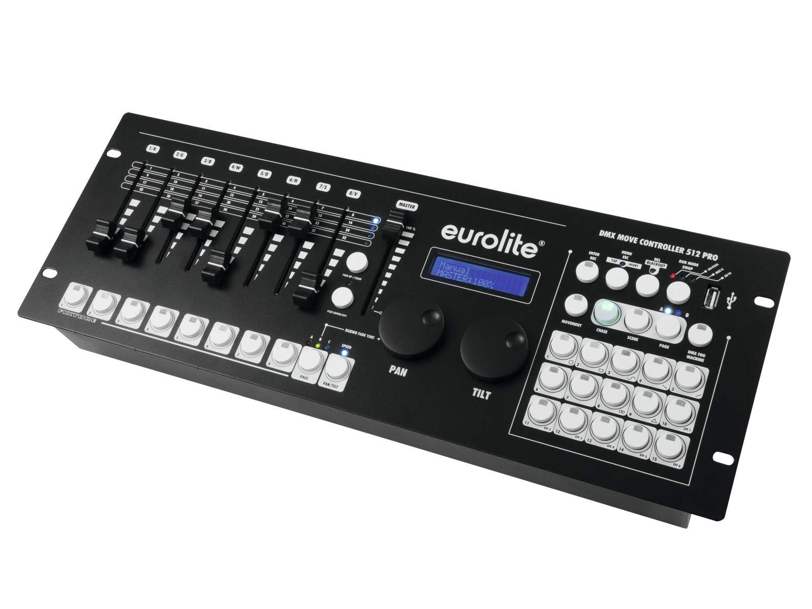 EUROLITE DMX Move Controller 512 PRO | Pult mit Motorfadern, Farb- & Bewegungseffekten (24 Geräte/34 Kanäle)
