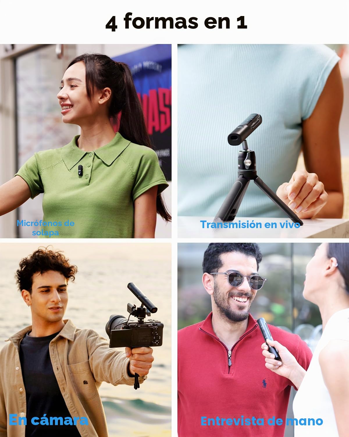 BOYA Magic 4 en 1 Transformable Micrófono Inalámbrico, Micro de Solapa/De Mano/Mesa/En Cámara Microfono Inalambrico para iPhone15/16/Android, Vlogging y Streaming(2TX+1RX)