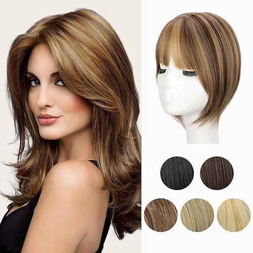 Earfodo Toppers de pelo liso para mujer con flequillo de 11 pulgadas, clips invisibles sintéticos en el cabello de aspecto natural para la playa,