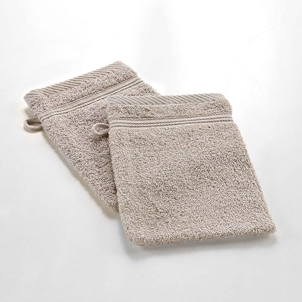 Douceur d'Intérieur, 2 Gants de Toilette (15 x 21 cm) Tendresse Taupe, Eponge Unie 100% Coton - 5