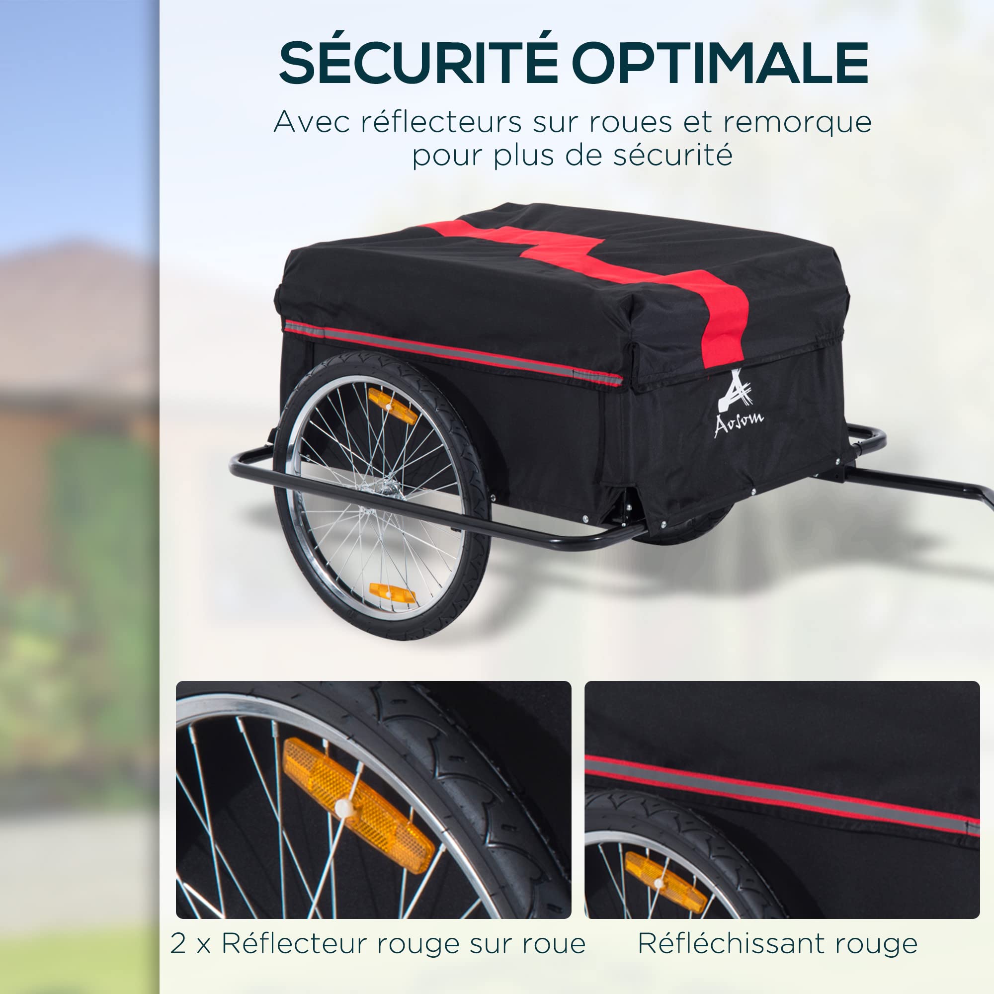 HOMCOM Remorque de Transport vélo Cargo capacité 70 L Barre d'attelage Incluse Housse Amovible 4 réflecteurs Charge Max. 40 Kg