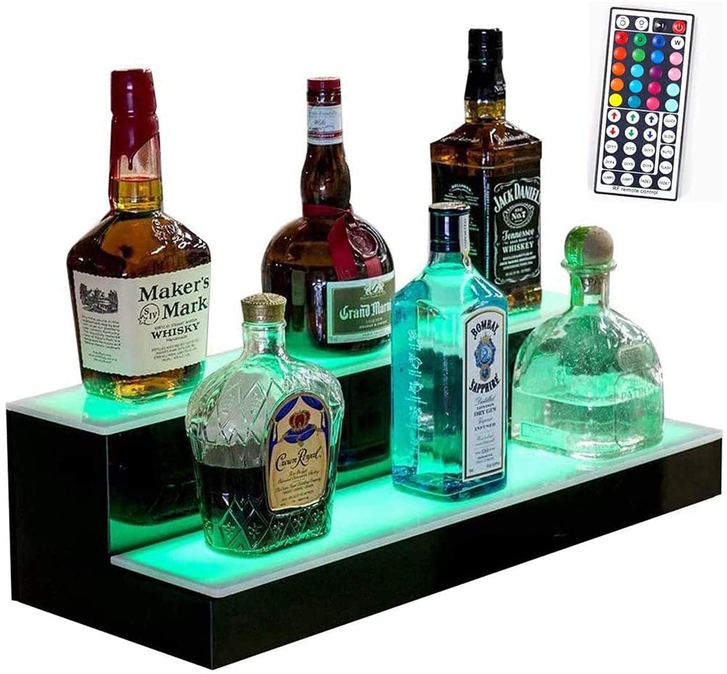 Amazon｜バー酒LED照明付き酒ボトルディスプレイ2段、多色ボトル