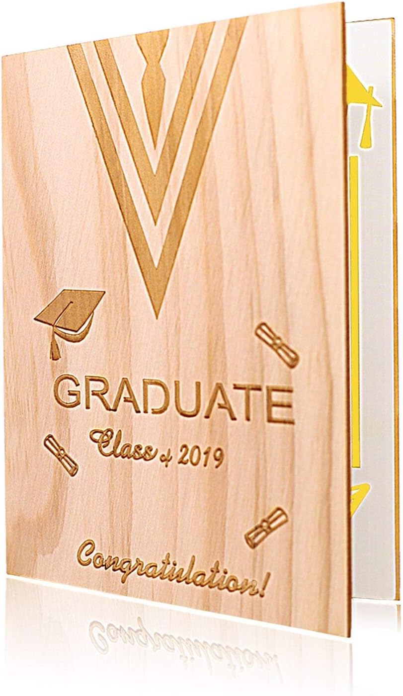 Class of 2019 Graduation Card Nature Pine Wooden Blank Congratulation Greeting Card for New Graduates with Envelope, 4.3 x 6.1 inches
