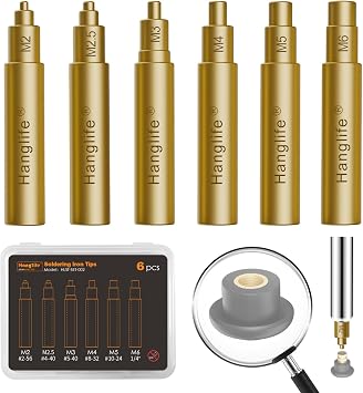 HANGLIFE Soldering Iron Tips for Threaded Inserts M2 M2.5 M3 M4 M5 M6, Heat-Set Insert Tips Compatible with Weller SP40NUS/Hakko FX-888D/900M/T18 Irons- Press Tool for Plastic 3D Printer Components