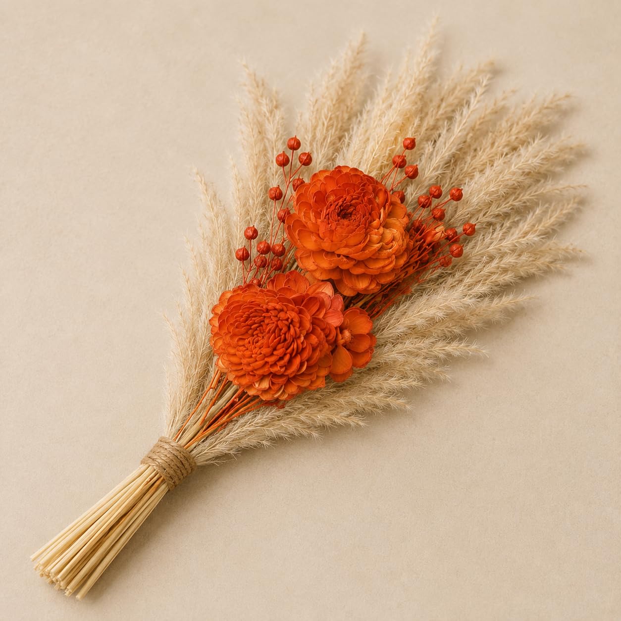 SPHINX Handmade Dried Flower Bouquet with Sola Wood Flowers, Natural Pampas Grass, Dried Berry Stems & Trousseau Bouquet for Bride, Flower Vase, Table Centerpiece & Gift Decor (3, Apricot orange)