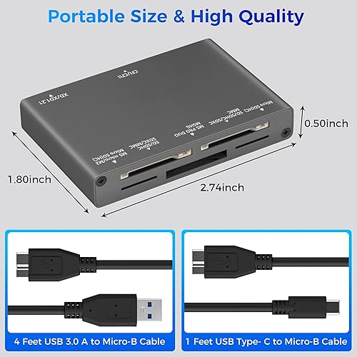 Miniatura 5 de Lector de tarjetas SD 7 en 1, lector de tarjetas SD USB 3.0, adaptador de tarjeta de memoria micro SD, lector de tarjetas de cámara, (con cables USB