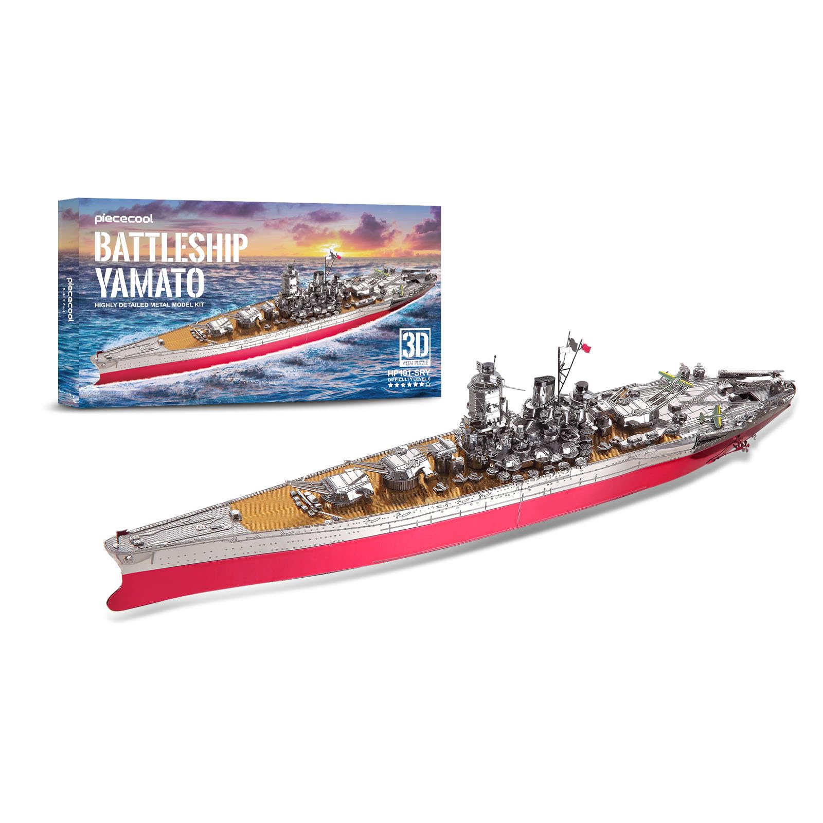 Piececool Metal 3D Puzzle Battleship Yamato,DIY Ship Model Kits,3d Metal Puzzles for Adult Hobbies,Jigsaw Kits for Home Decoration,Birthday Gifts,245 Pieces