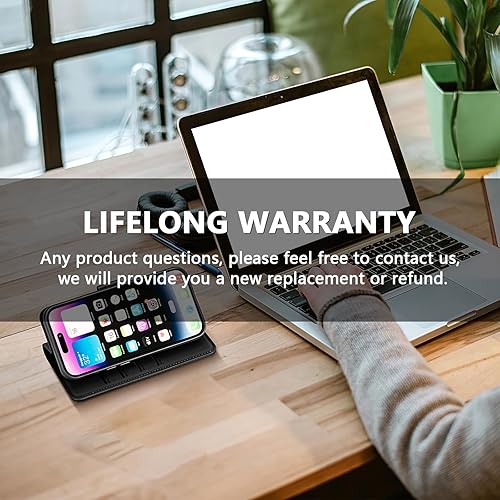 Miniatura 9 de Funda tipo cartera para iPhone 15 Pro Max  Funda magnética de piel sintética con bloqueo RFID, funda magnética con soporte para tarjetas, funda para