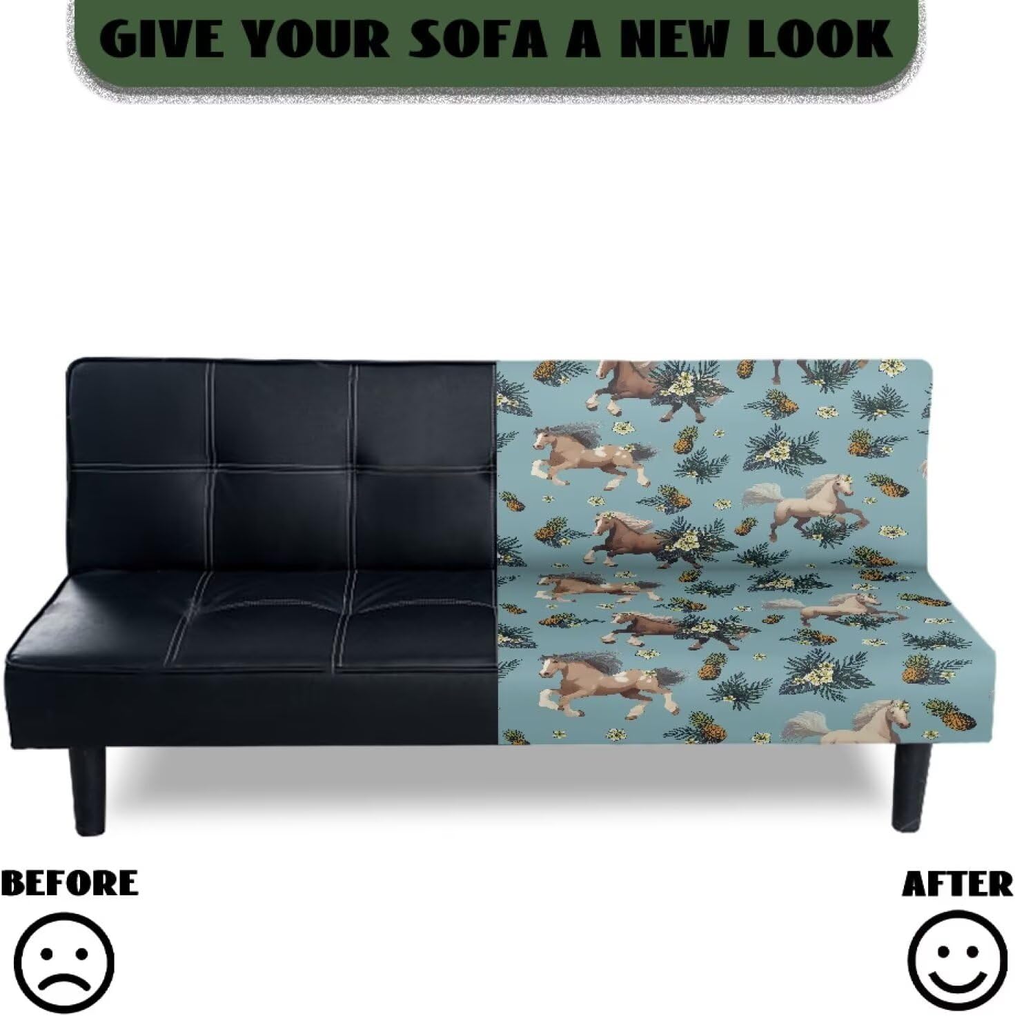 Suobstales Horse Pineapple Hibiscus Palm Leaves Pattern Velvet Futon Cover Armless Sofa Covers Sofa Bed Covers Stretch Futon Couch Cover Sofa Slipcover Furniture Protector