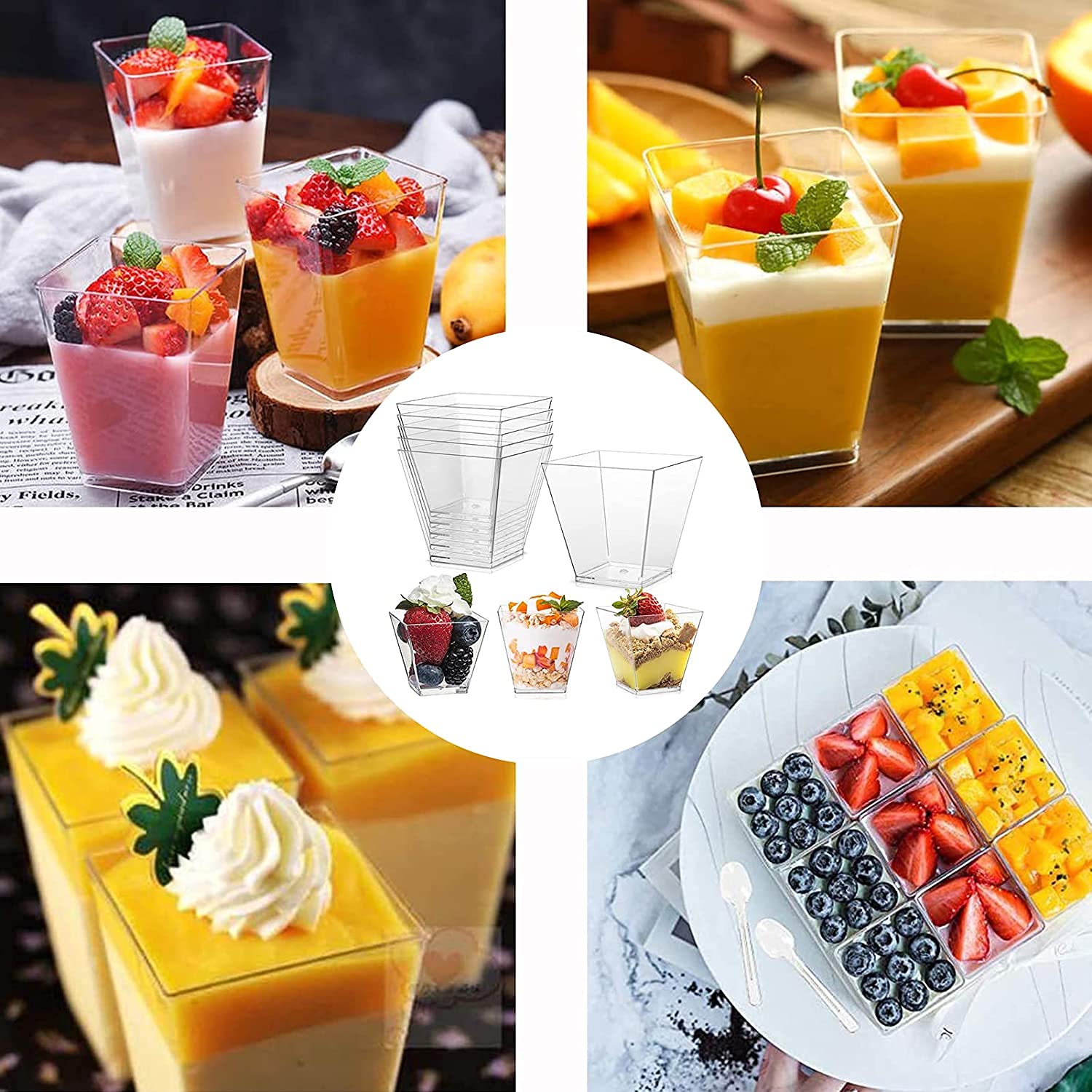 50 Pezzi Finger Food Contenitori 3 OZ/90ML, Coppette Dessert Plastica Riutilizza