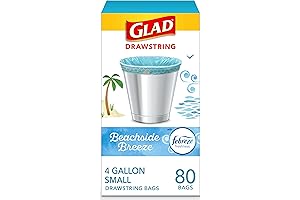 Glad Odorshield Small Drawstring Trash Bags, 4-Gallon, Febreze Beachside Breeze