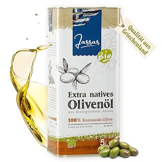 Jassas Bio Olivenöl 5L - 100% Bio Koroneiki Oliven - Neue Ernte 25/26 - extra nativ - fruchtig & aromatisch - GR-BIO-17 - Qualität aus Griechenland - Amazon product rated Grade A