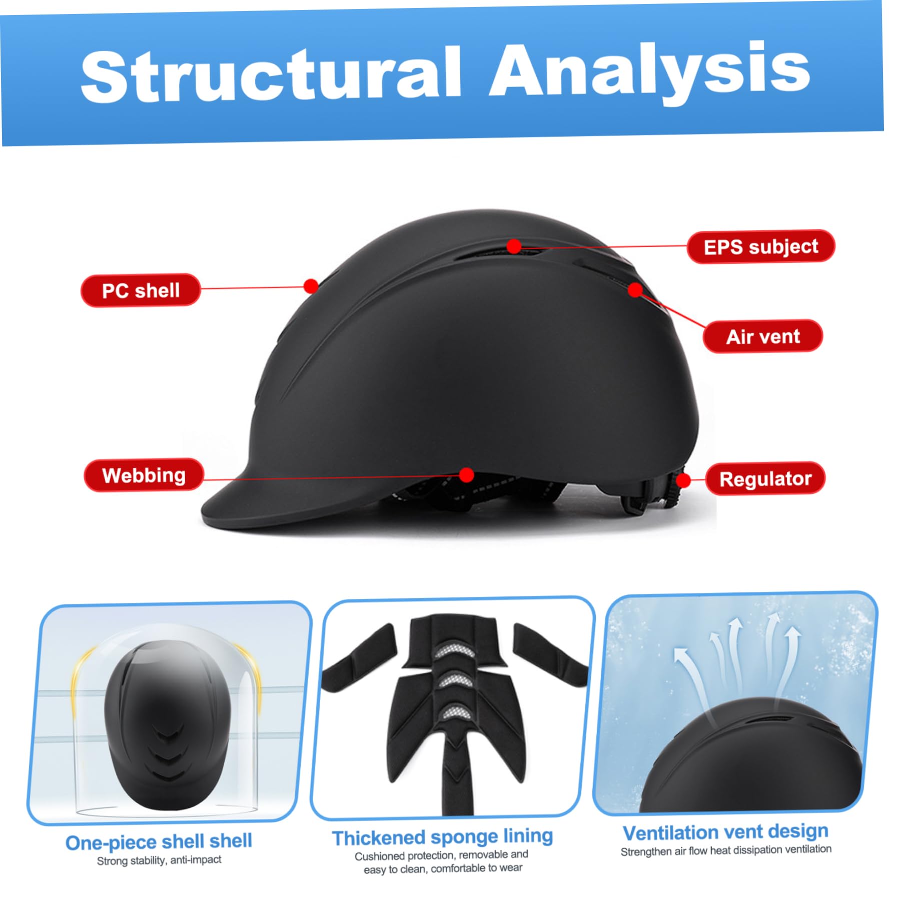 Reithelm, atmungsaktiver, weich gepolsterter Reithut mit verstellbarem Riemen, Sicherheits-Antikollisions-Reithüte und -Helme für Damen und Herren, Reithut, Reithüte -Helme