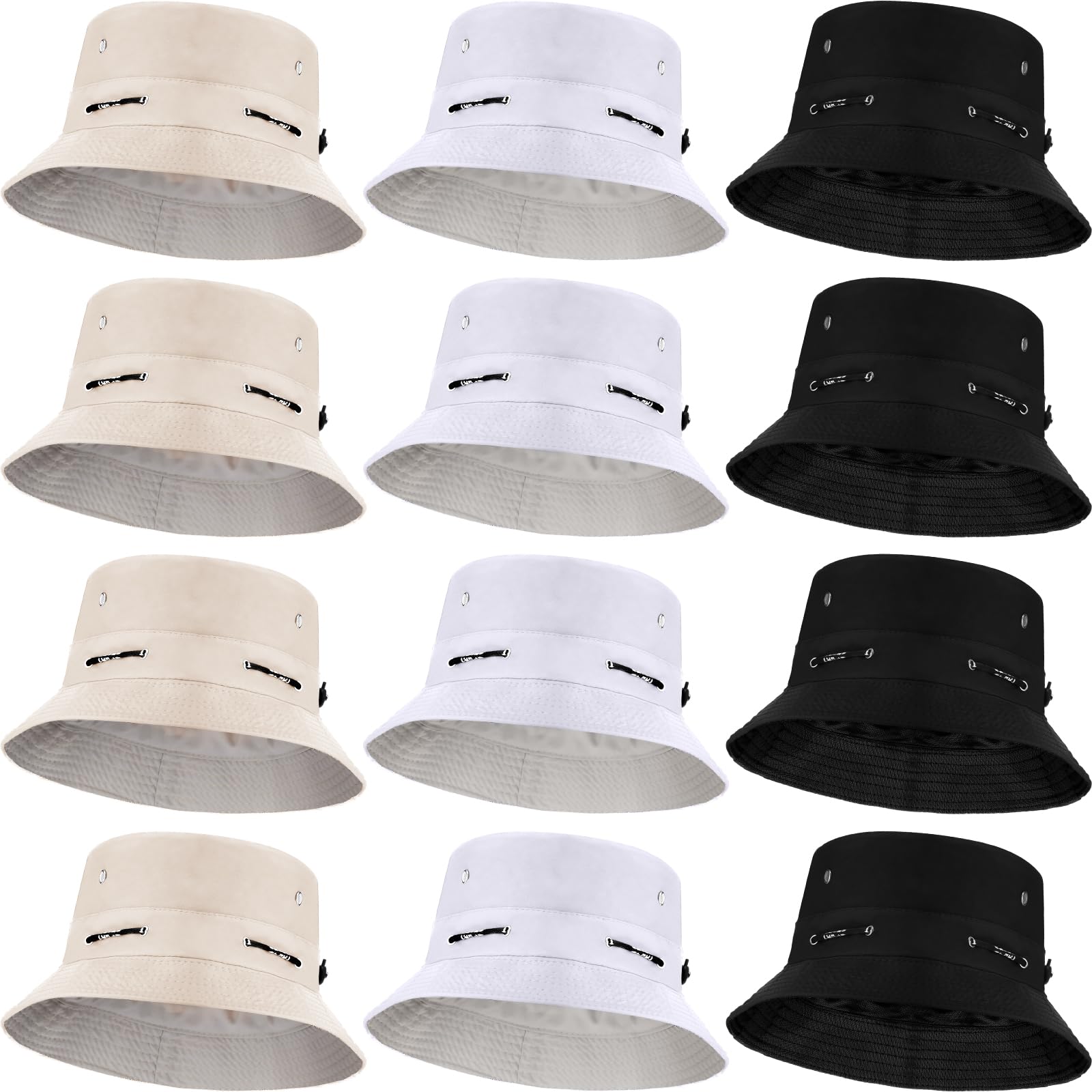 Didaey 12 Pcs Bucket Hat Summer Adjustable UV Protection Hat Bulk Wide Brim with Strings for Beach Camping Hiking
