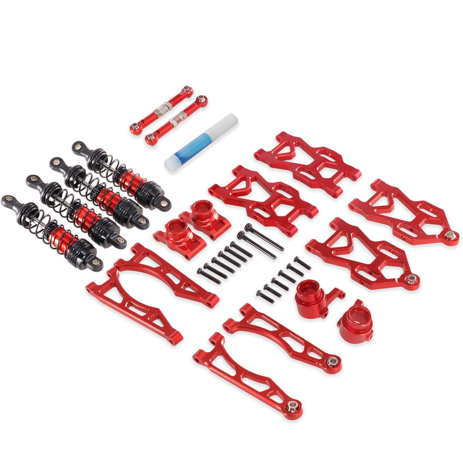 Vehicle Compon Kit Sospensione Auto Radiocomandata Ammortizzatori in Alluminio Regolabili Tiranti Robusti Snodi Sterzo CNC Pacchetto Aggiornamento, Red