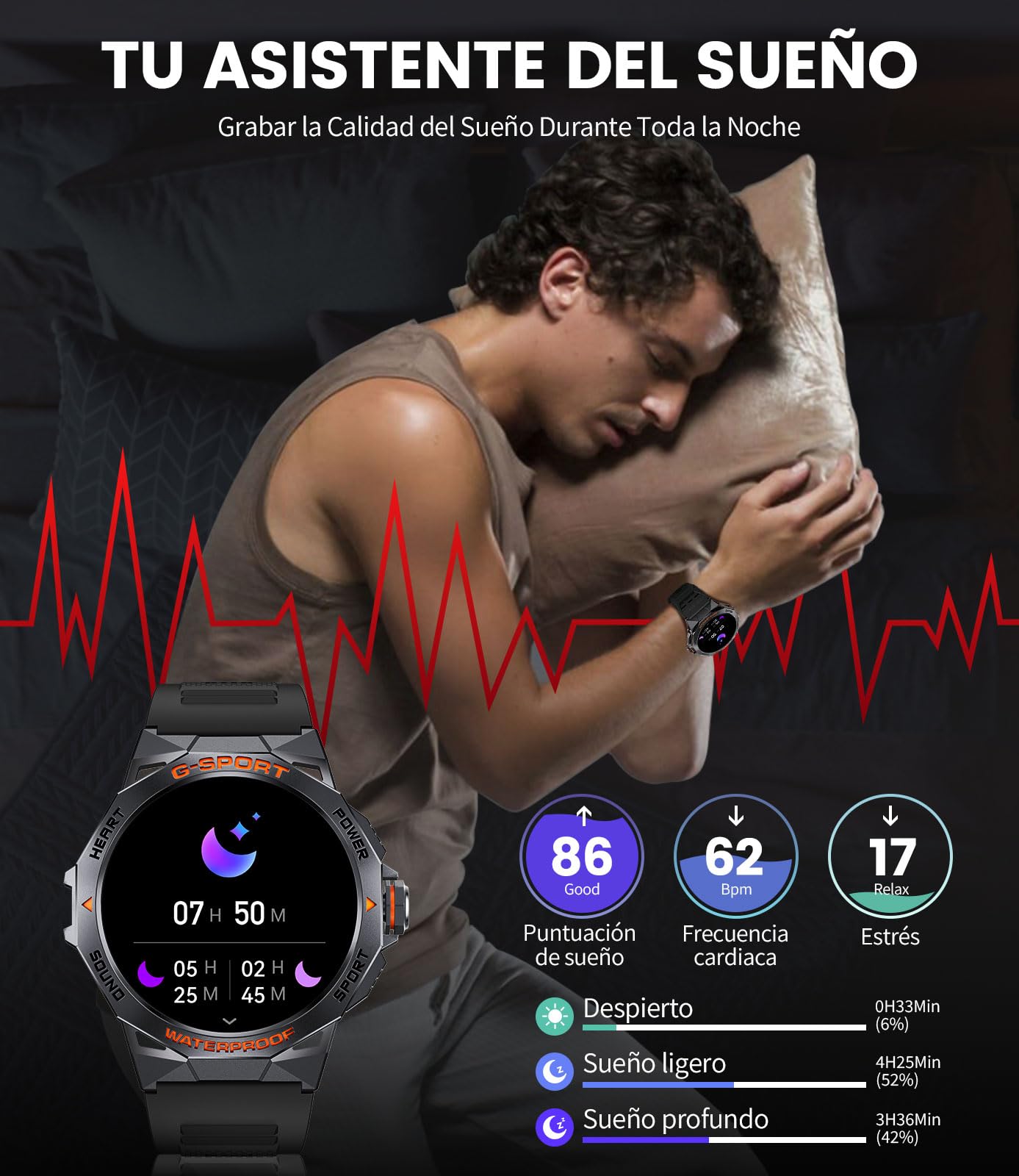DREMAC Reloj Inteligente Hombre,1.43" AMOLED Smartwatch Militar con Llamadas Bluetooth,IP68 Impermeable, 120+ Modos Deporte,Pulsómetro Presión Arterial Monito de Sueño, Compatible con Android iOS