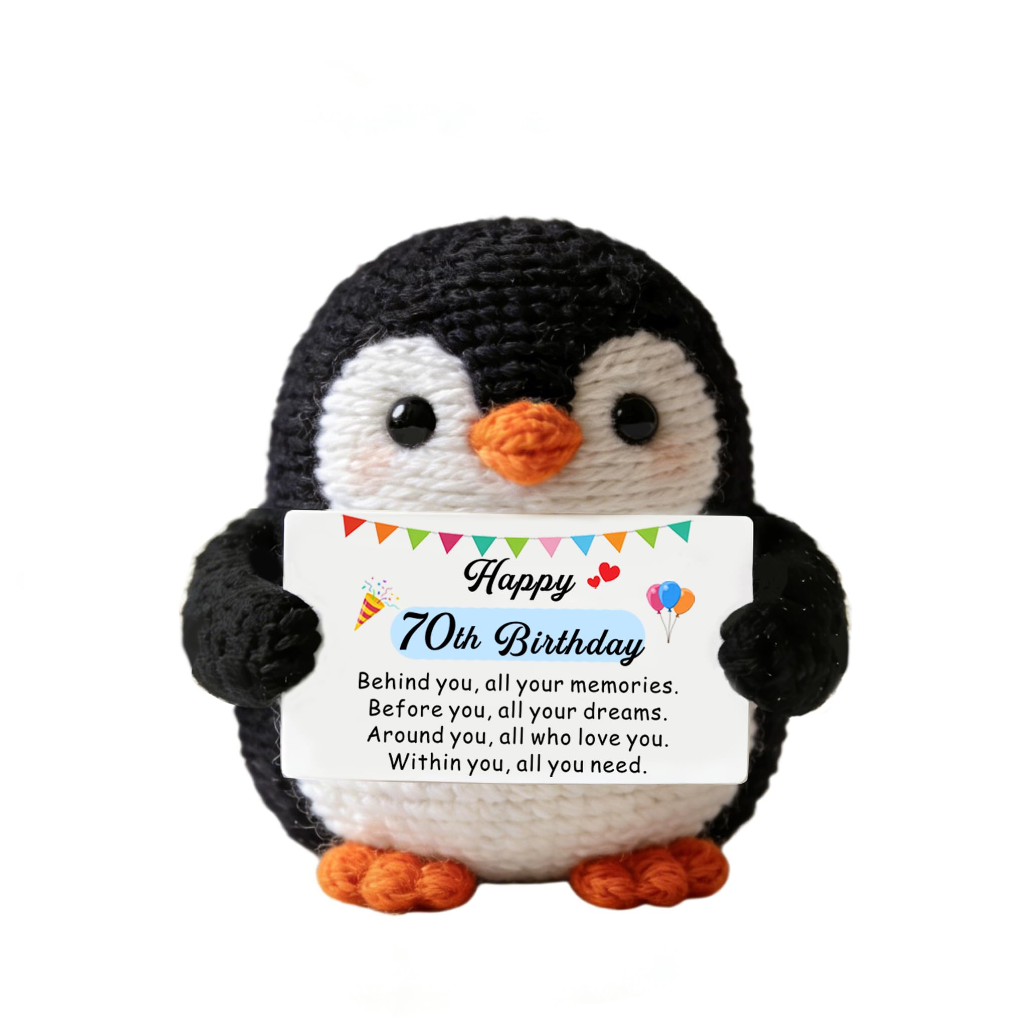HULALA Happy 70th Birthday Gifts For Women Men Friend Partner Handmade Crochet Penguin With Card Decoration Ornament Keepsake Presents