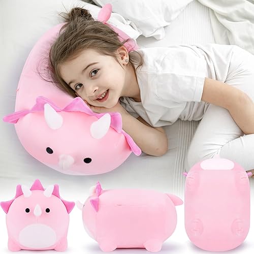 Miniatura 4 de Auspicious beginning Juguetes de peluche de dinosaurio, 16 pulgadas, peluches de dinosaurio rosa, animales de peluche de anime, lindos dinosaurios