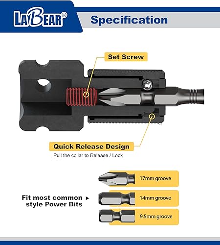 Miniatura 3 de LaBear Juego de adaptadores de impacto de cambio rápido de accionamiento hexagonal (38 pulgadas de DR a 14 de pulgada de alto) (12 "DR a 14 "H) (12"