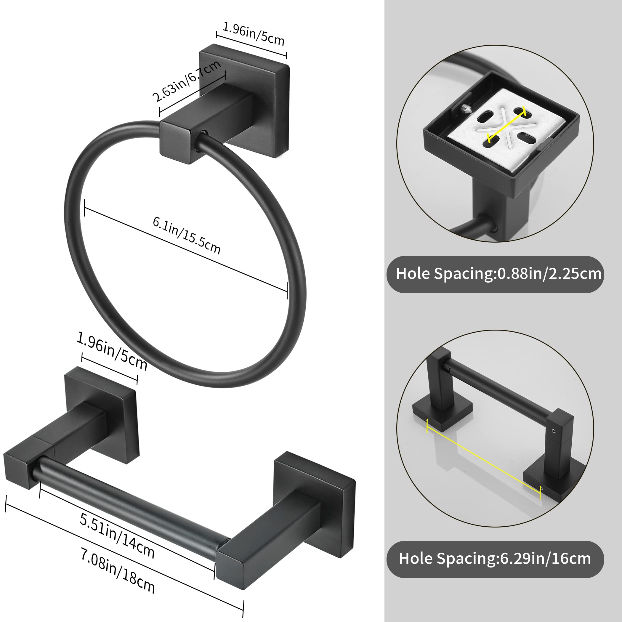WOLIBEER Black Toilet Paper Holder Towel Ring, Matte Bathroom Hand Towel Holder Toilet Roll Holder, Modern Bath Hardware Set Wall Mounted Stainless Steel 2 Pieces — Amazon image 6