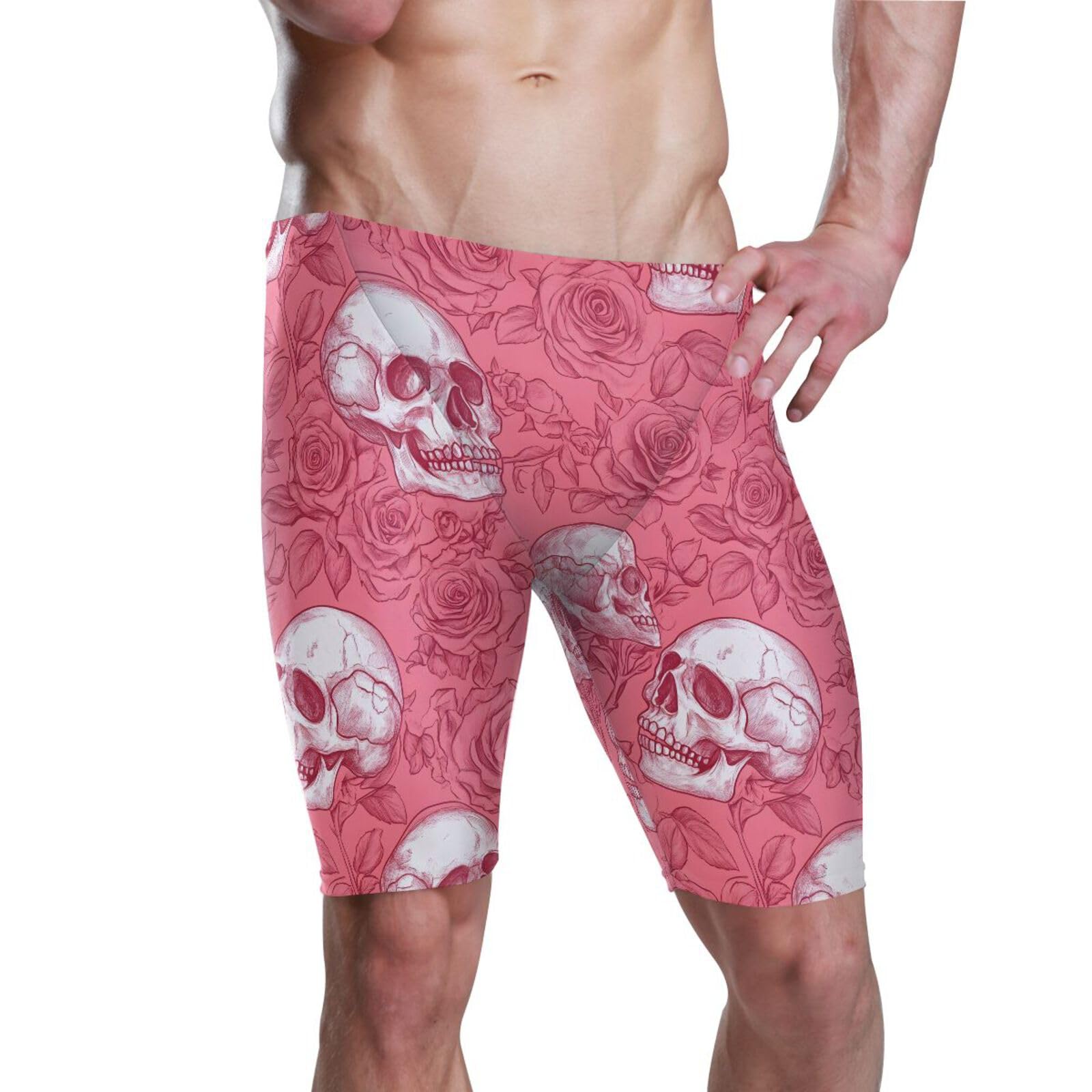 UMIRIKO Gothic Skull Pink Flower Men's Athletic Swimwear Jammers Swimsuits Racing Training Pants M 202b8507