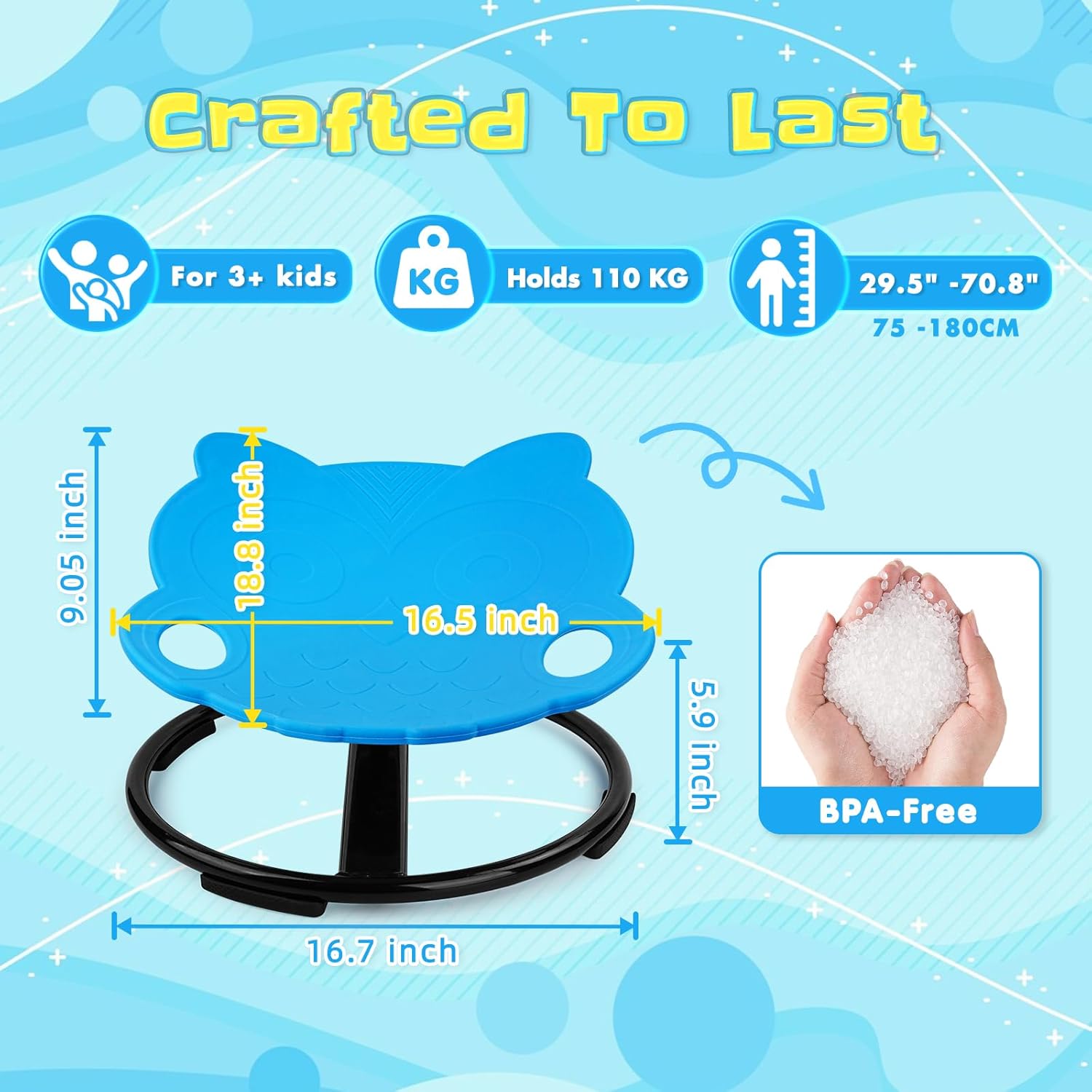 Spinning Chair for Autistic Kids,Sensory Toys for Kids with Autism,Training Body Coordination and Balance,Upgraded Owl Swivel Shape Sit and Spin Sensory Toys Indoor Outdoor,Friendly for 3+ (Blue)