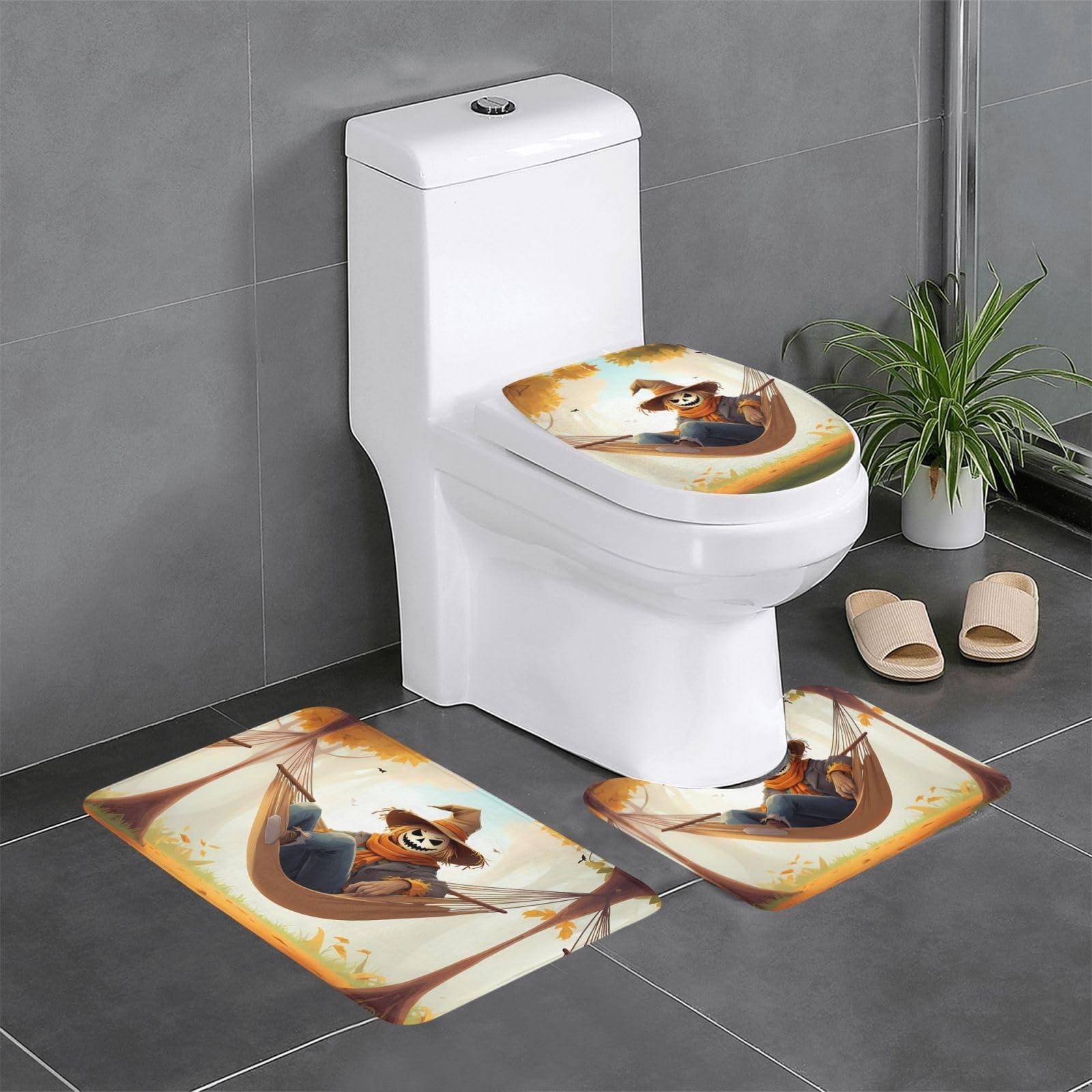 Tapis de sol salle de bain flanelle absorbant wc épouvantail 3x