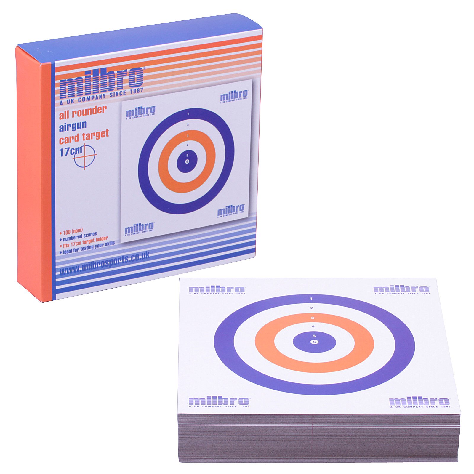 MILBRO 17cm Thick Card Targets Air Rifle Pistol Airgun Targets Red White & Blue Approx 100 Pack