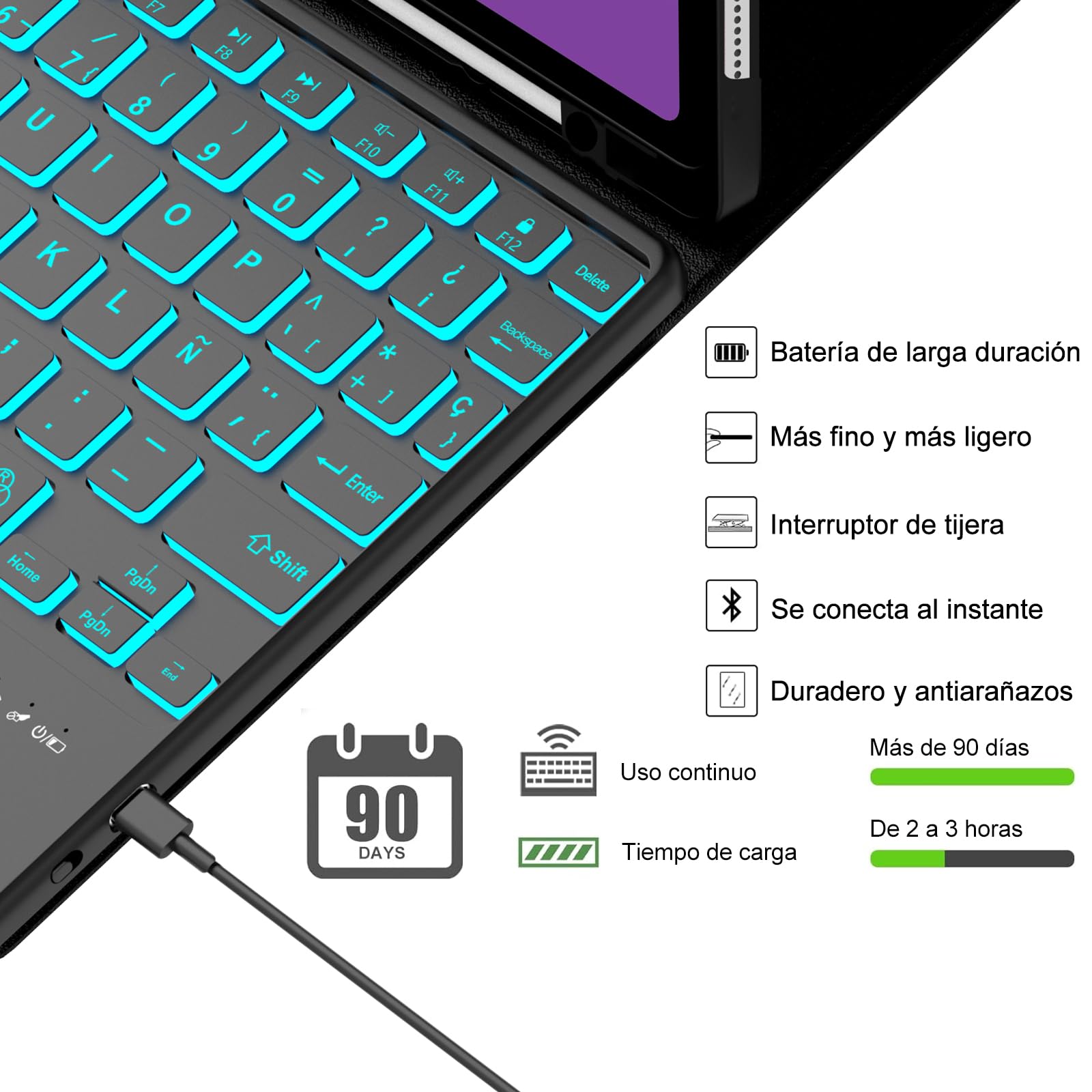 Teclado para Lenovo Tab M11 11" 2024 con Retroiluminado y Touchpad, Negro | Teclado Bluetooth Retroiluminado 7 colores Desmontable con Funda Delgada y Touchpad para Tablet Lenovo M11 TB330FU/TB330XU