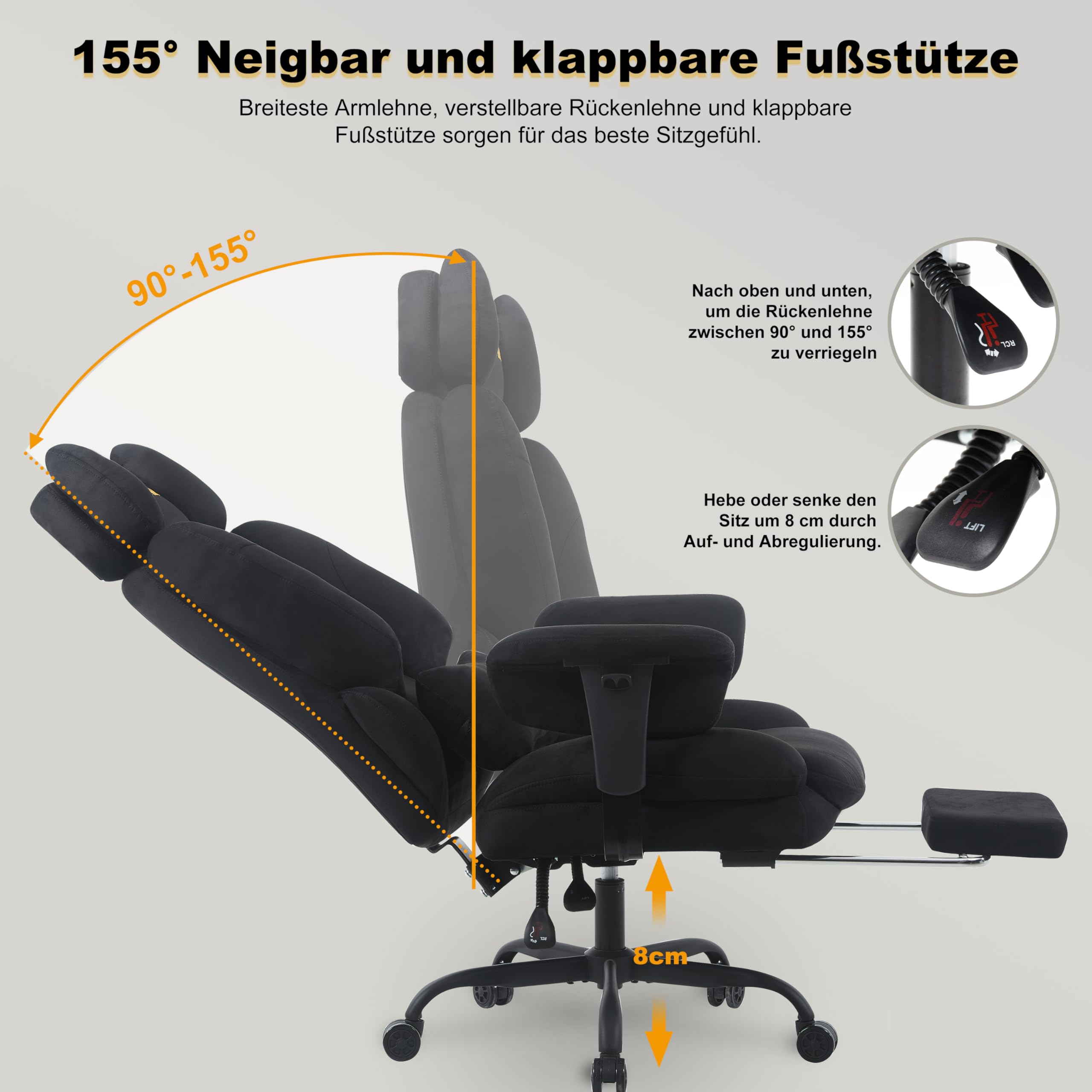 Symino Sofa-ähnliches Gaming Stuhl mit Umhüllendes Sitzerlebnis, Ergonomisch Chefsessel Bürostuhl, Wildlederimitat Schreibtischstuhl Höhenverstellbarer Office Chair Computerstuhl 130kg, Schwarz