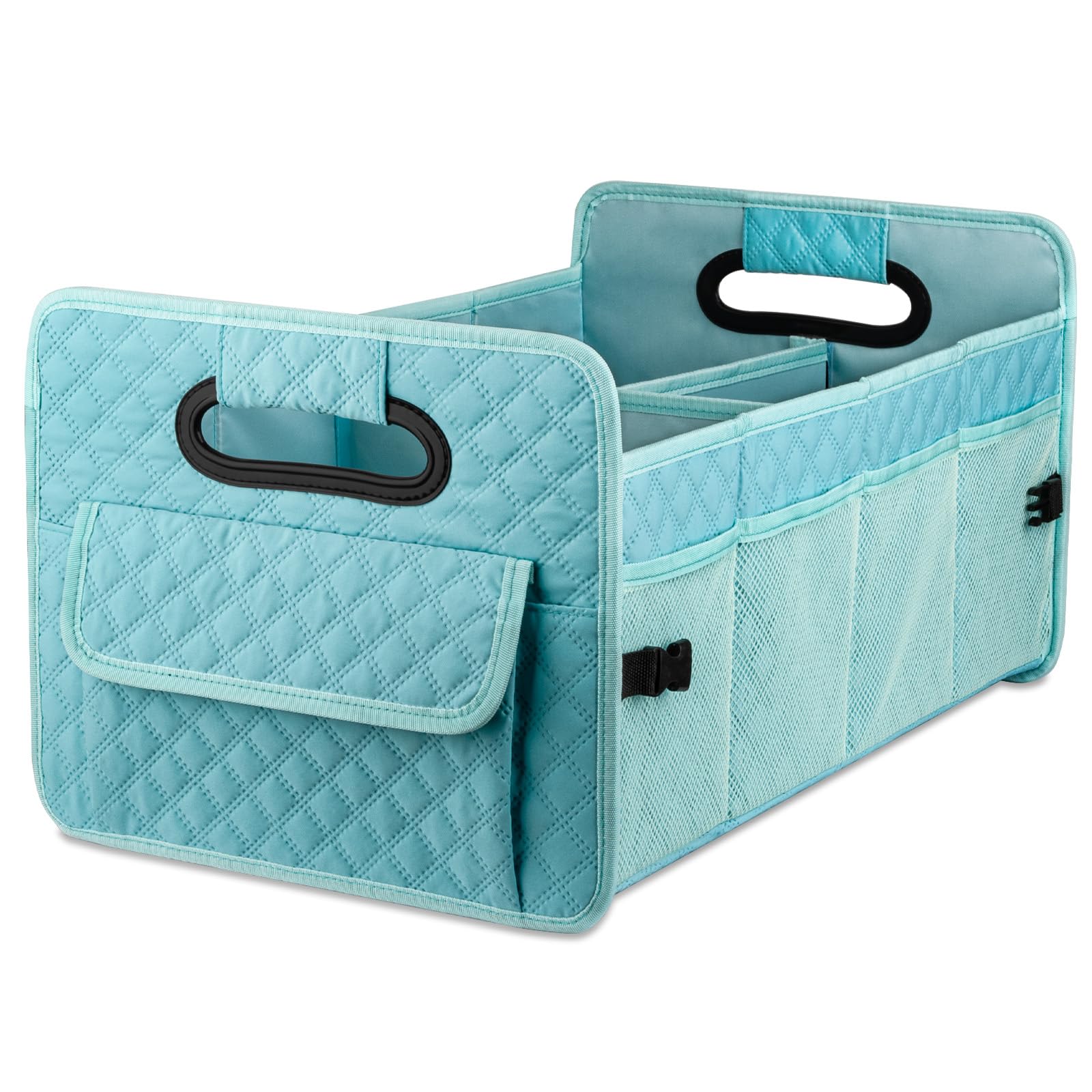 JiatuA Car Trunk Organizers and Storage for SUV, Collapsible Multi Compartment Container Box Adjustable Car Accessories for Women Men, Lake Blue