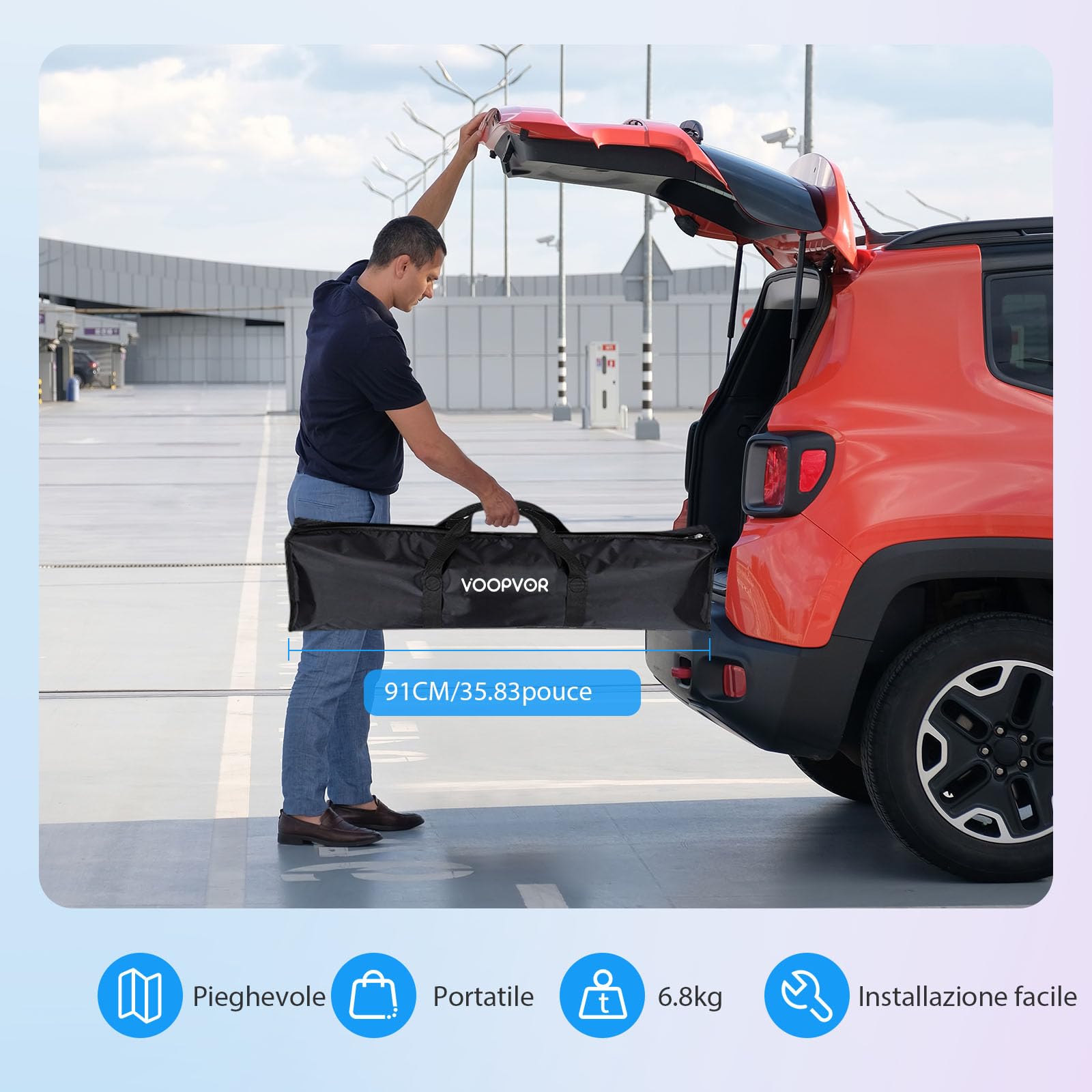 Schermo per proiettore da 180 pollici con treppiede: VOOPVOR schermo portatile 16:9 4K HD, schermo cinematografico per interni/esterni, con borsa per il trasporto e supporto regolabile in altezza per