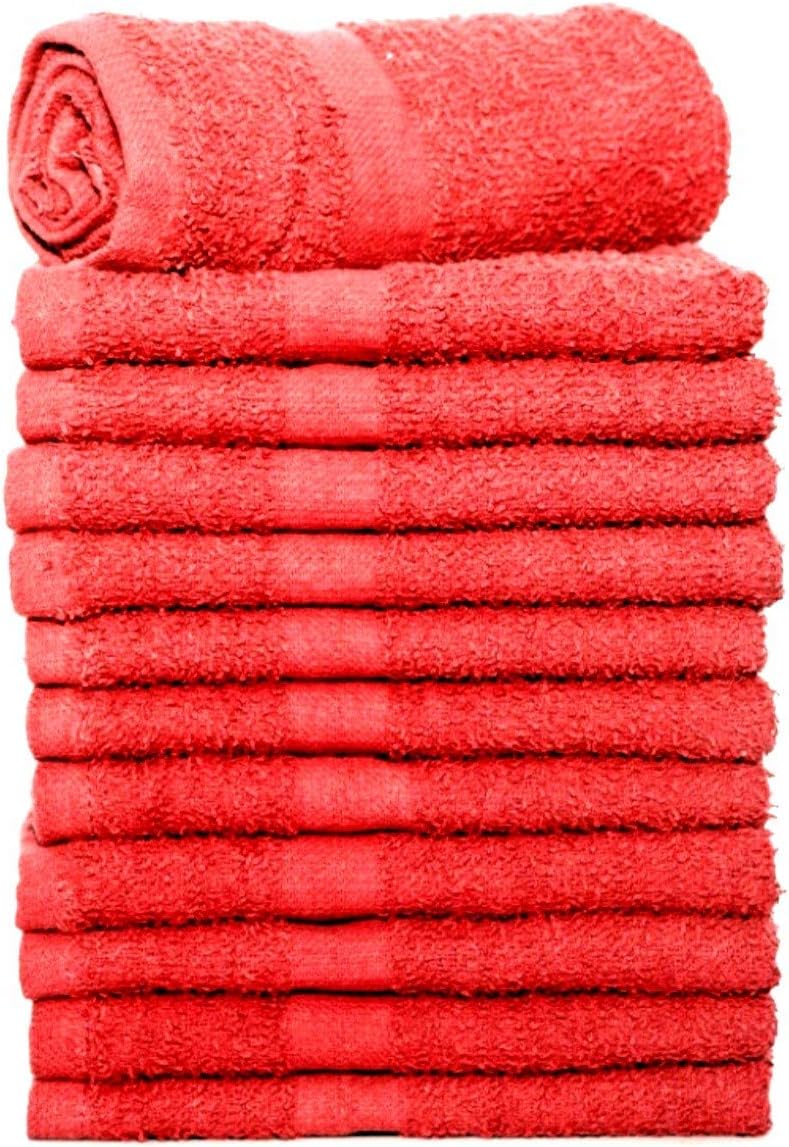 American Towels & Linens Hand Bath Towels, 100% Cotton - Multipurpose - Commercial Grade | Red - Designed for Cleaning, Bathroom, Kitchen, Spa, Gym, Salon, Restaurants (12 Pack, 16 x 27 inches)