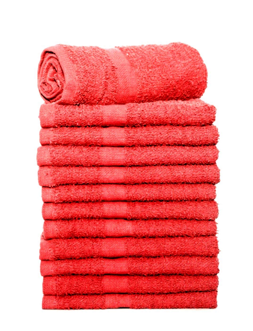 American Towels & Linens Hand Bath Towels, 100% Cotton - Multipurpose - Commercial Grade | Red - Designed for Cleaning, Bathroom, Kitchen, Spa, Gym, Salon, Restaurants (12 Pack, 16 x 27 inches)