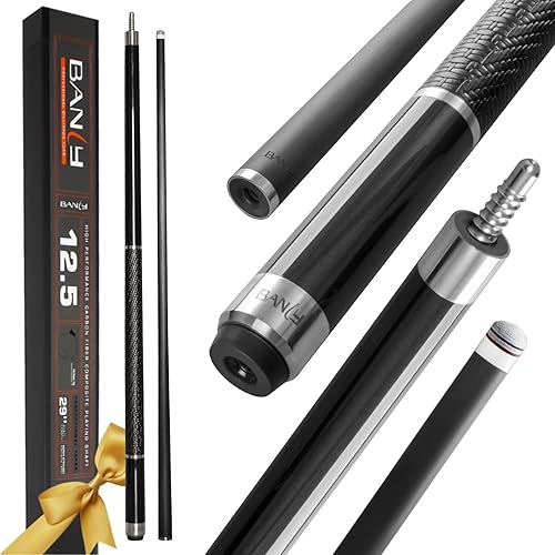 Palo de Billar de Fibra de Carbono Banly - Palo de Billar para Adultos, Palo de Piscina de Baja Deflexión con Anillo de Metal, Palo Profesional de