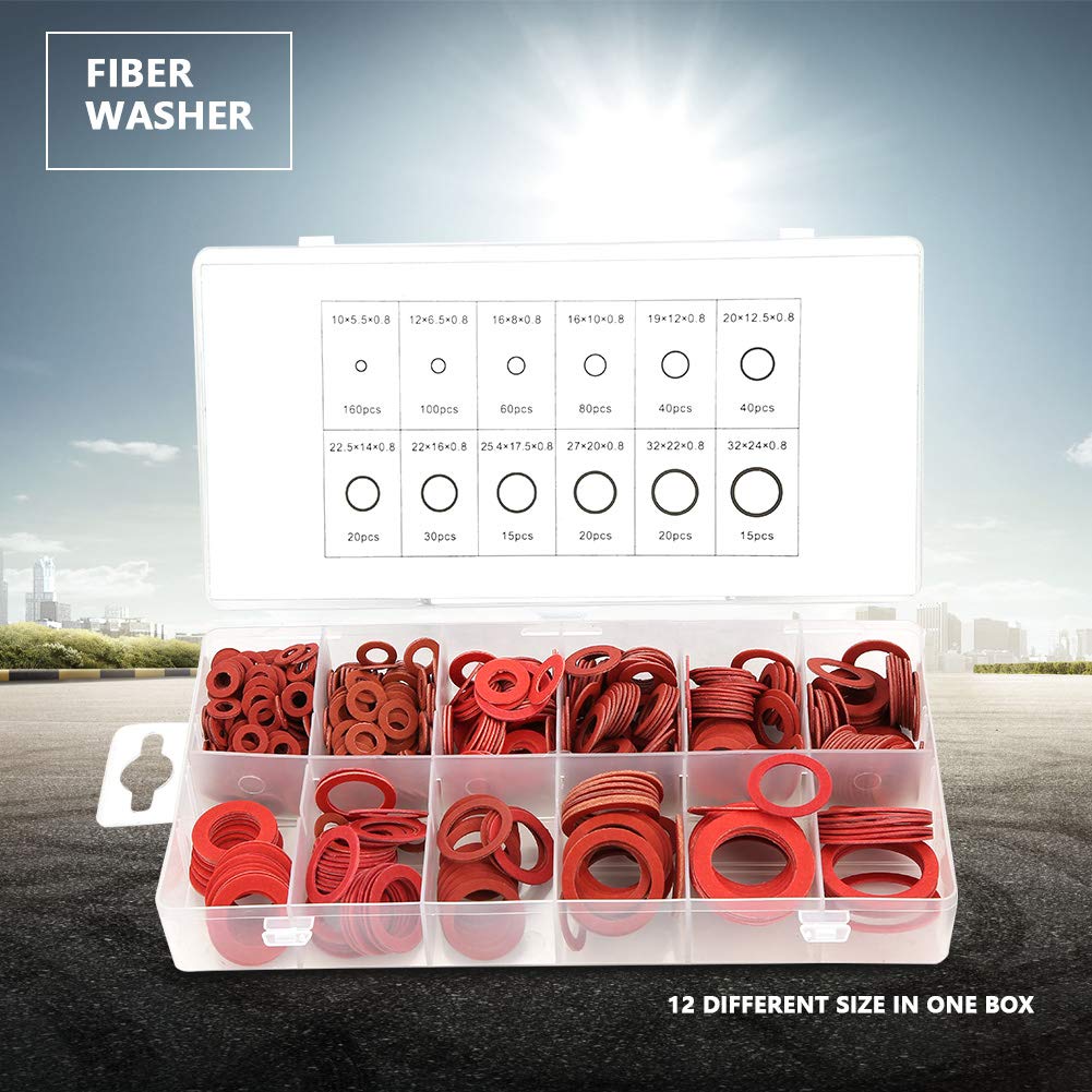 600Pcs Flat Washer Steel Fibre Washers Plumbing Fiber Washer Assortment Washers 12 Sizes Flat Ring Washers Red Steel Insulation Washer Assortment Flat Ring Washers with Box (600pcs) - Image 4