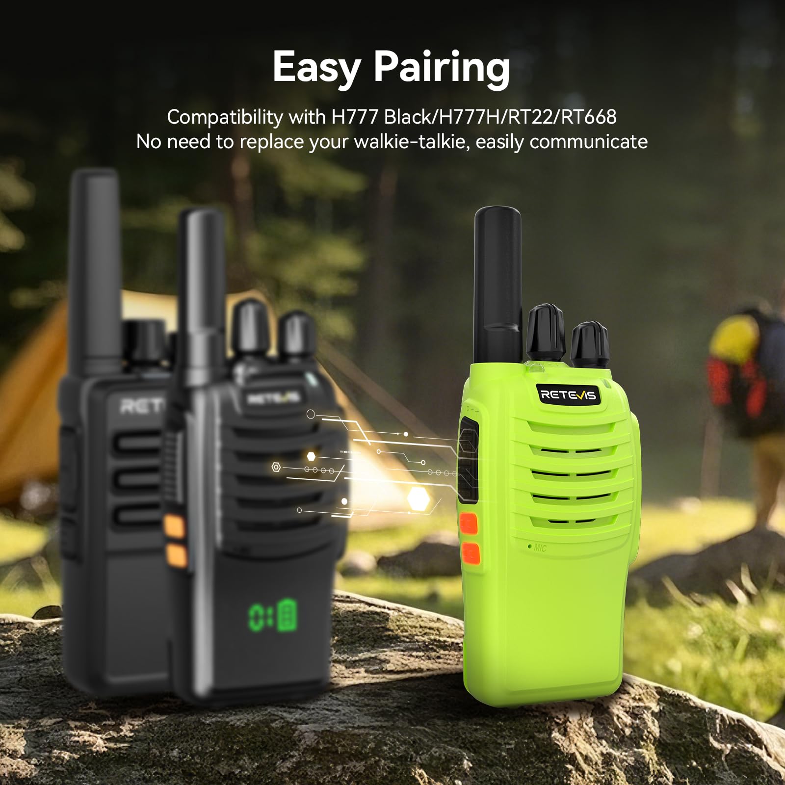 Retevis H777 Walkie Talkie Professionale con Batteria Ricaricabile, VOX, Type-C, Torcia, 1 Coppia