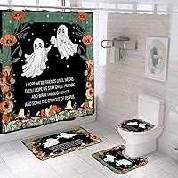 Vista 29 de 4PCS Halloween Shower Curtain Sets with Rugs, Bloody Handprint Shower Curtain, Waterproof Fabric White Shower Curtain, Gothic Spooky Scary Bloody