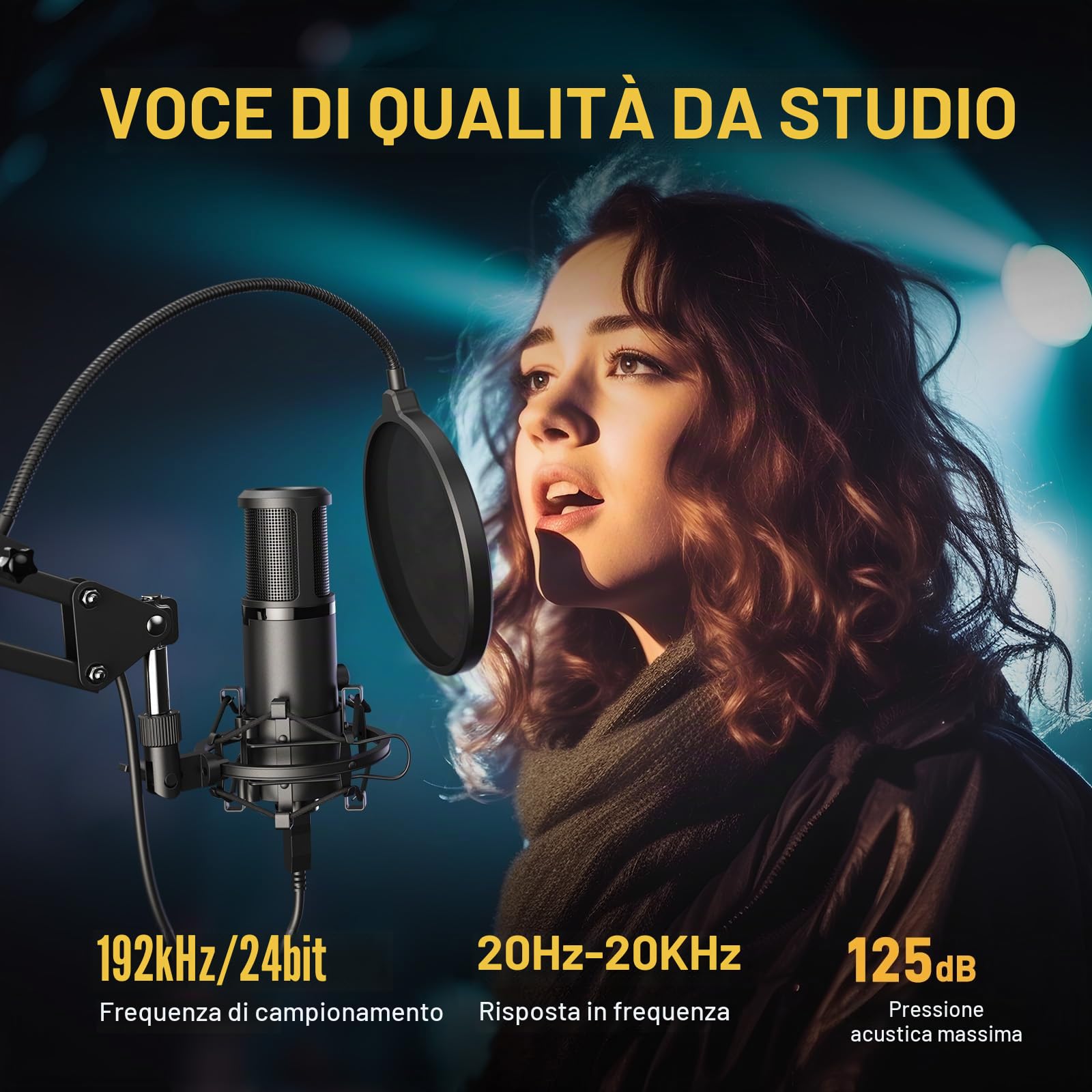 MAONO PM421 - Microfono a condensatore a condensatore con silenziatore monocomando, microfono USB 192KHZ/24BIT e manopola di guadagno microfono per trasmissione, registrazione, gioco, YouTube