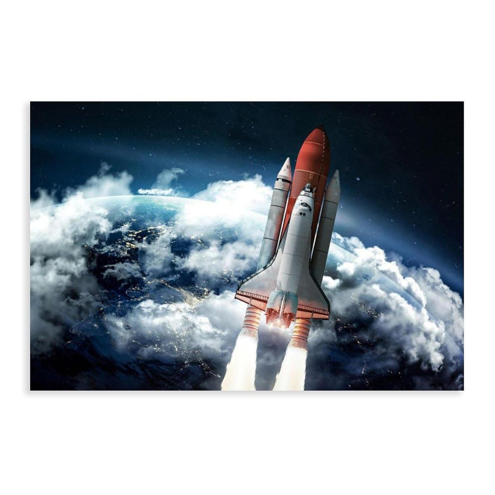 Qnvjqkdsi Unframe Space Shuttle Orbit Planet Poster Canvas Poster Wall Art Decor Print Picture Paintings For Living Room Bedroom Decoration 24" L X 36" W