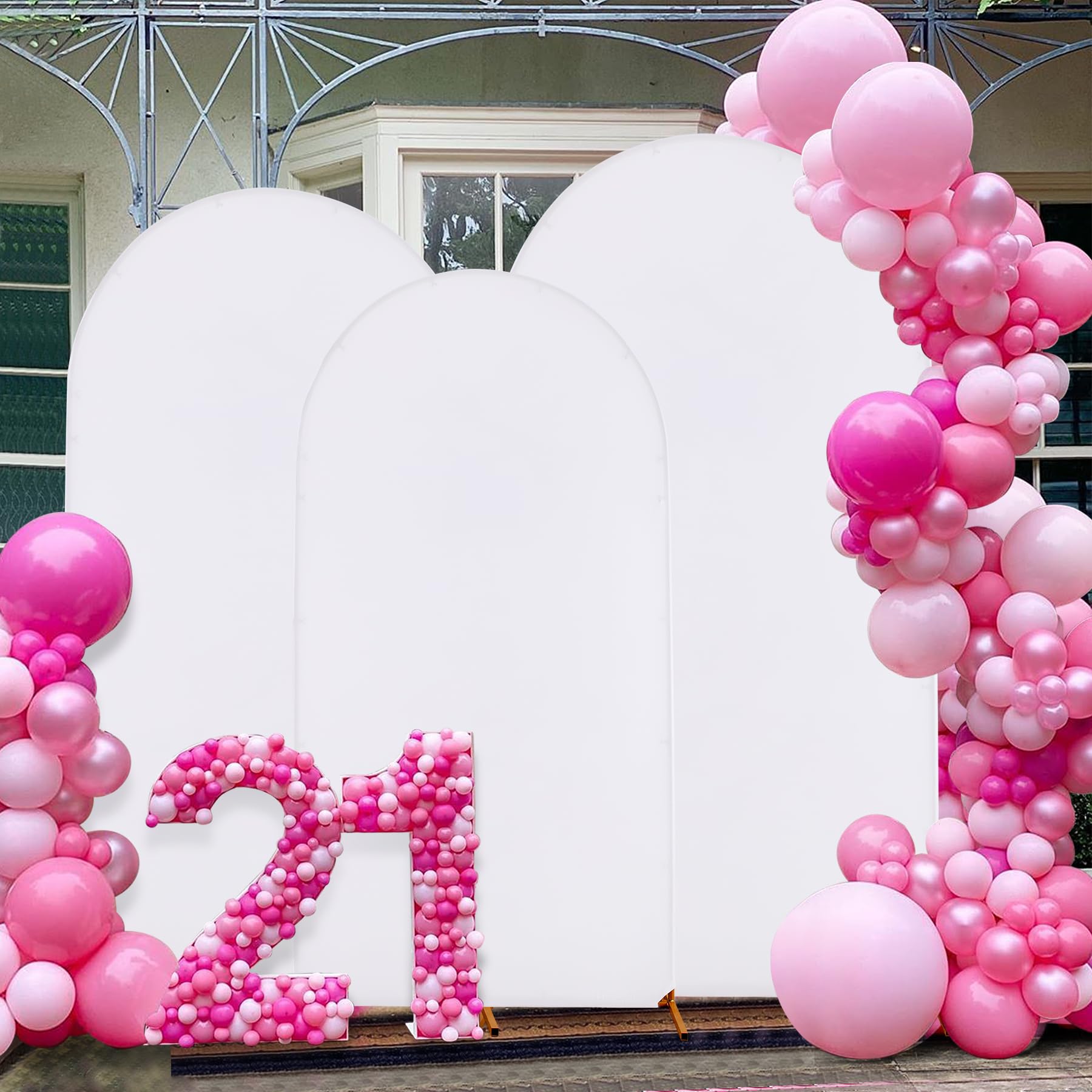 7.2ft 6.6ft 6ft White Arch Backdrop Cover Set of 3, Wrinkle-Free Stretch Spandex Chiara Stand for Wedding, Party, Baby Shower, Mother's Day Photo