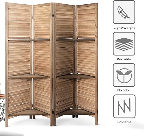 Miniatura 3 de ECOMEX Divisor de habitación con estantes, divisor de habitación blanco de 4 paneles, separadores de habitación y pantallas de privacidad plegables,
