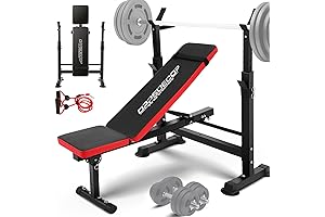 OPPSDECOR 600lbs Weight Bench Gym Equipment with Squat Rack