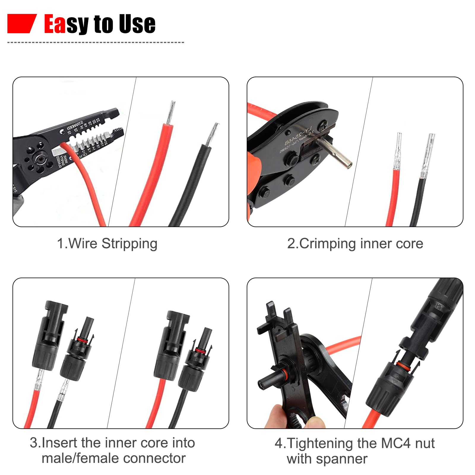 100 connettori MC4 Soar per pannelli solari, 1000 V, 30 A, IP67, impermeabili, spina maschio/femmina con chiavi, adatti per cavi solari 14AWG-10AWG (50 paia)