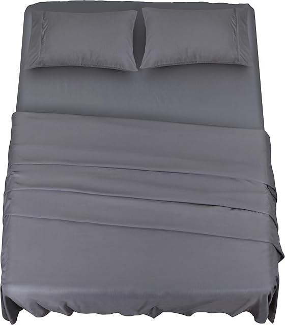 Utopia Bedding 4 Piece Bed Sheet Set 1 Fitted & Flat Sheet with 2 Pillowcases Wrinkle, Shrinkage and Fade Resistant Soft Brushed Microfiber Fabric (King, Grey)