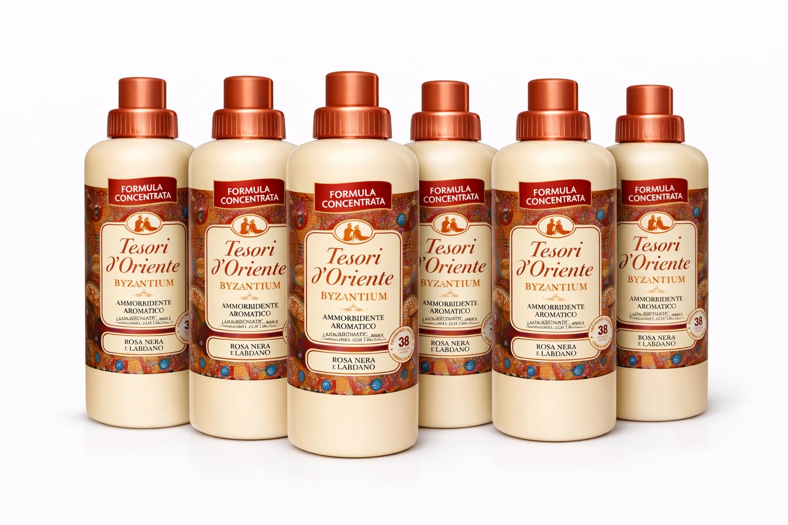 Tesori d'Oriente Ammorbidente Concentrato Byzantium - Cura Profumo Italiana - Rosa Nera & Labdano - Confezione da 6 (6 bottiglie) - Profumo di lunga durata, biancheria extra morbida Veltao