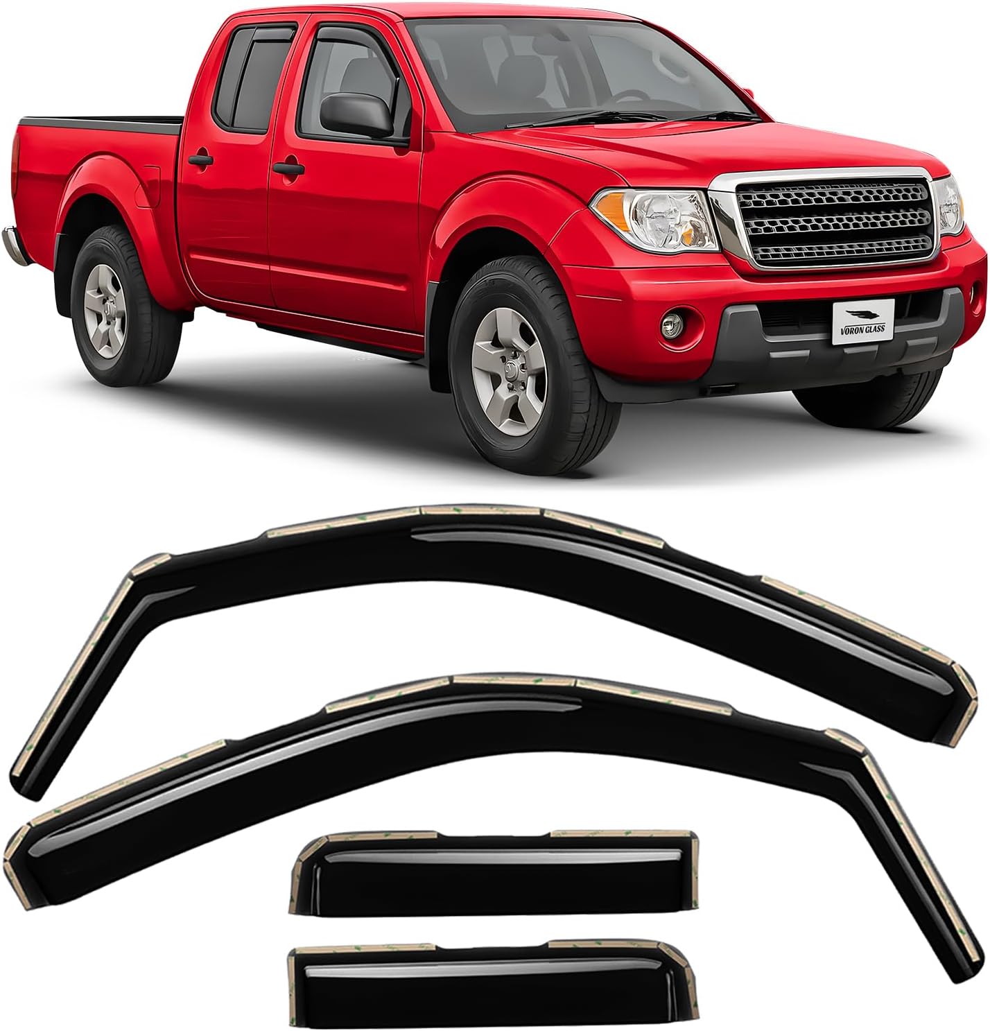 Voron Glass in-Channel Extra Durable Rain Guards for Suzuki Equator 2009-2012 Crew Cab, Window Deflectors, Vent Window Visors, 4 Pieces - 200460