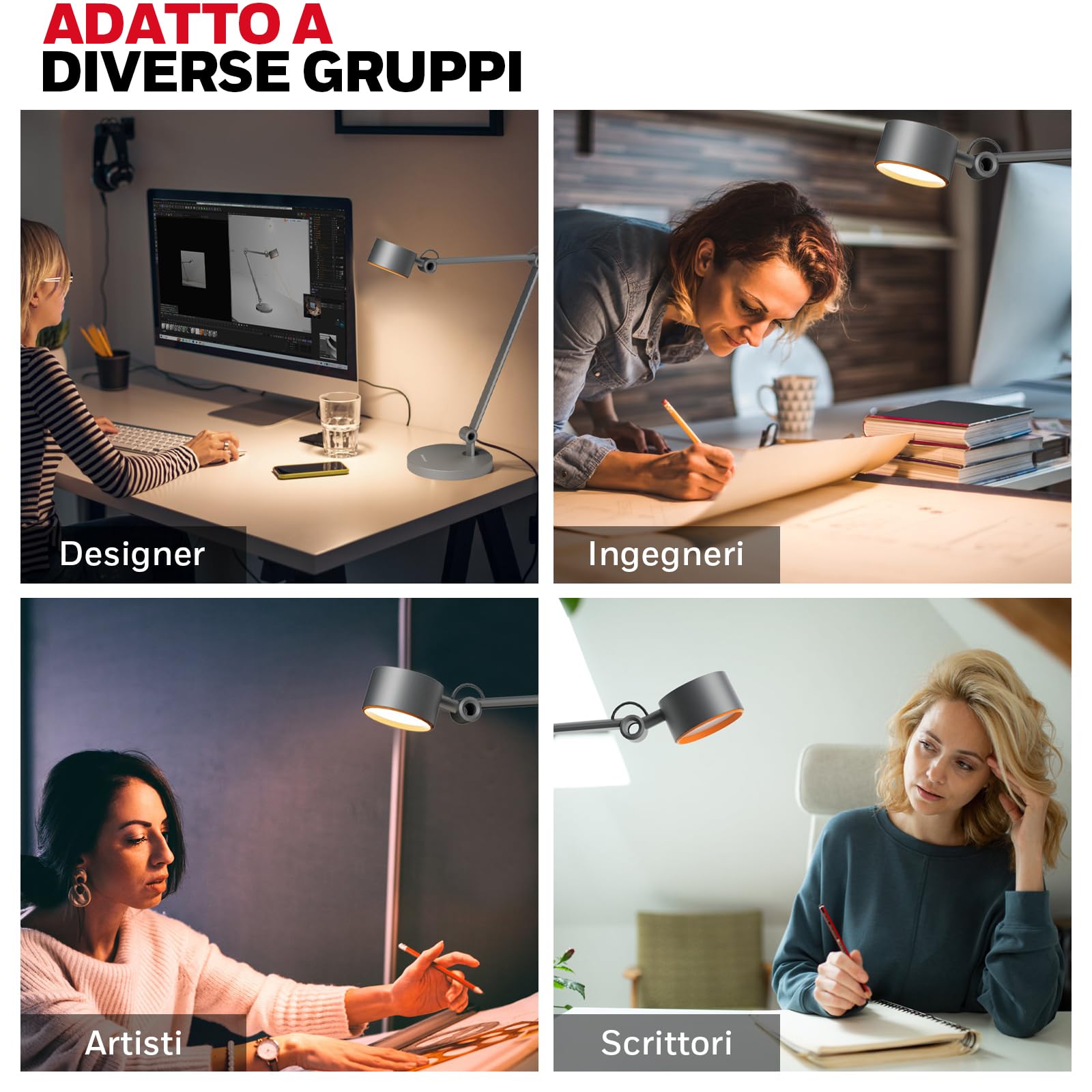 Honeywell Lampada tavolo LED 01A Sunturalux braccio snodato per artigianato | 4000K luce diurna, CRI≥95, RG0 bassa luce blu, lampada da tavolo per architetto, protezione occhi