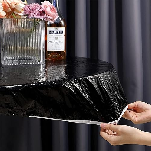 Miniatura 7 de mimdmi Mantel redondo de vinilo de plástico ajustable con parte trasera de franela y borde elástico, protector de mesa impermeable para mesa de