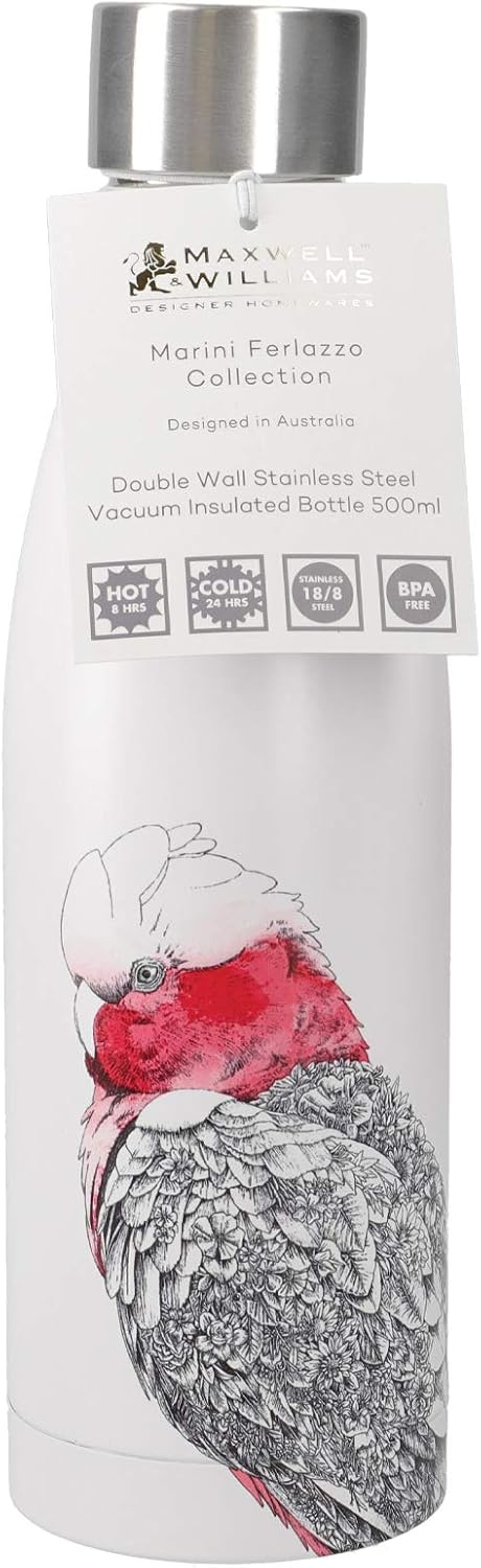 Maxwell & Williams Marini Ferlazzo Insulated Water Bottle with Galah Design, Double Wall Stainless Steel, White, 5 ml